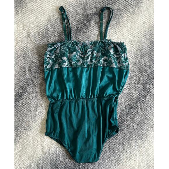 Auden Square Neck Bodysuit Top Emerald Teal Lace Floral Intimate Lingerie Large - Picture 3 of 10